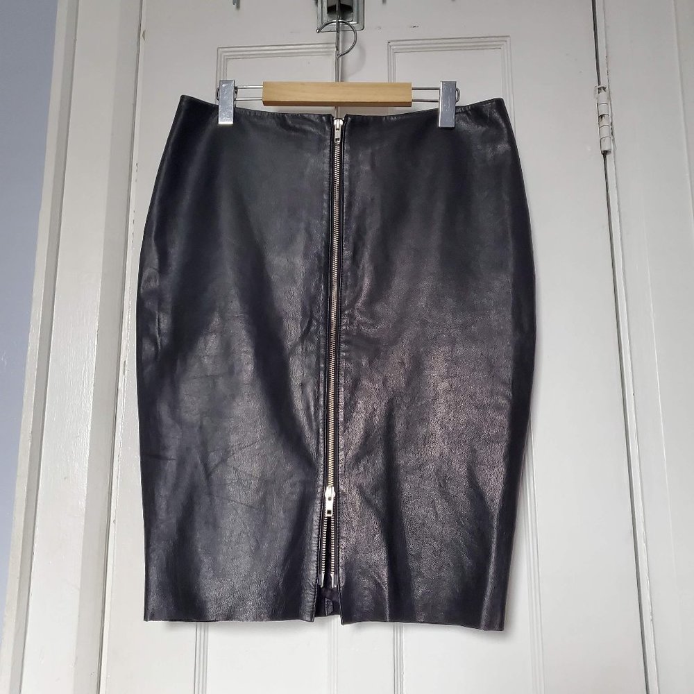 Malene Birger | Black Leather Zip Pencil Skirt